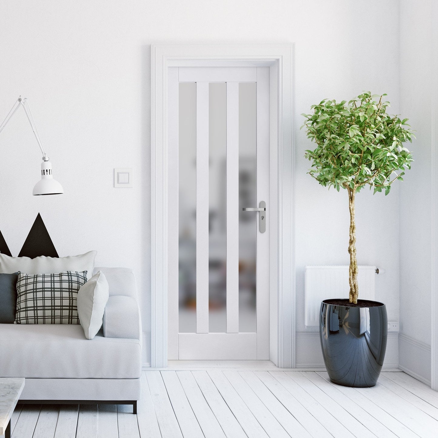 B-Grade White Internal Primed Ashton 3 Light Obscure Glass Door (123858)