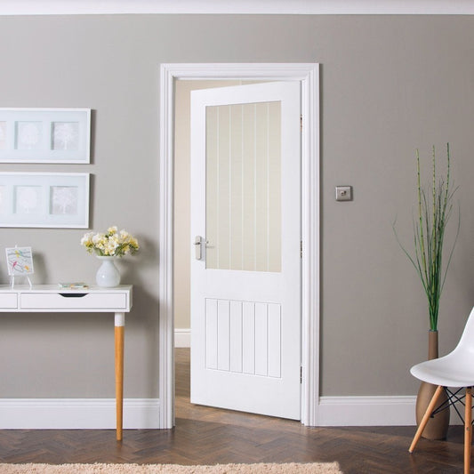 B-Grade White Internal Primed Cottage 1 Light Etched Lined Clear Glass Door (123860)