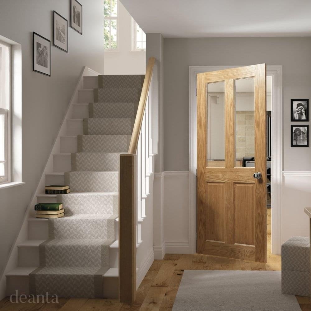 B-Grade Oak Internal Fully Finished Bury 2 Panel 2 Light Bevelled Clear Glass Door (123874)