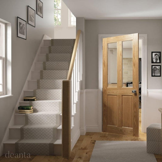 B-Grade Oak Internal Fully Finished Bury 2 Panel 2 Light Bevelled Clear Glass Door (123874)