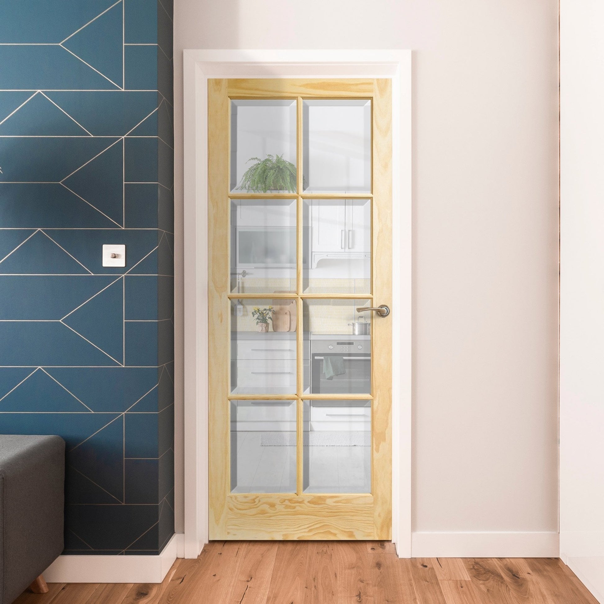 B-Grade Clear Pine Internal Unfinished SA 8 Clear Bevelled Glass Door (123877)