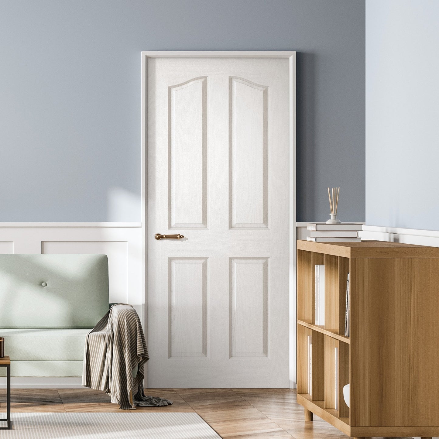 B-Grade White Internal Primed Textured Lifestyle 4 Panel Arch Top Door (123895)