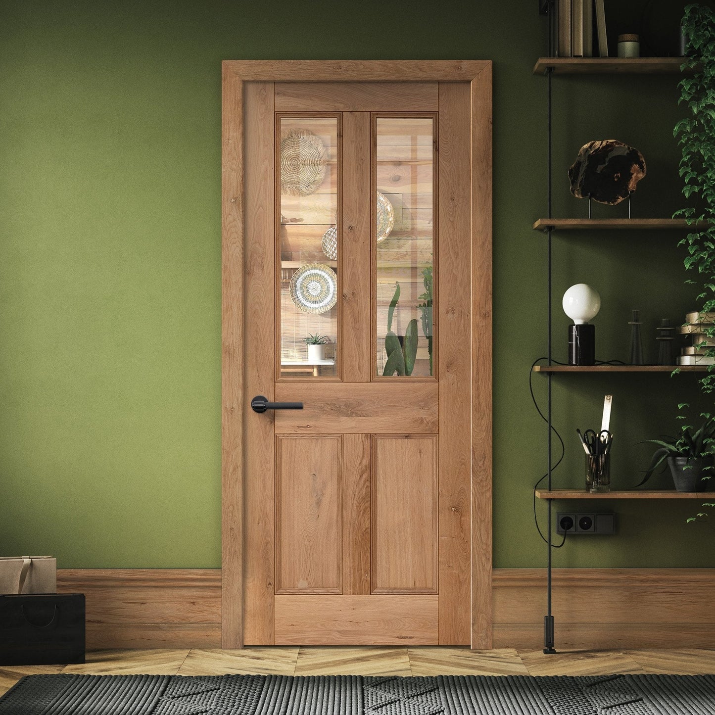 B-Grade Internal Fully Finished Rustic Oak Victorian 2 Light Clear Glazed Door (LOLRUSGOAK)