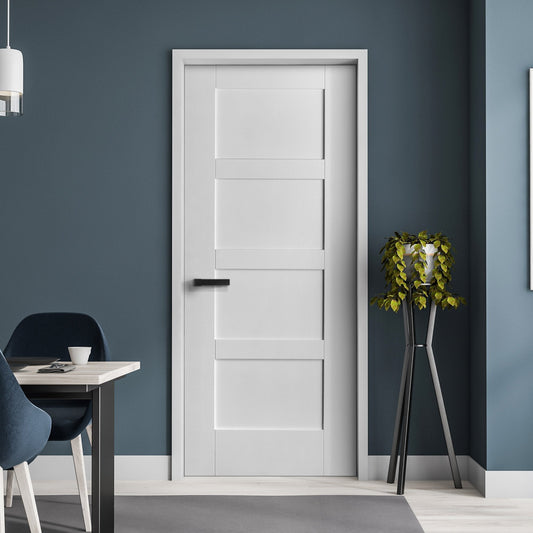 B-Grade White Internal Primed Flat Shaker 4 Panel Door (123921)