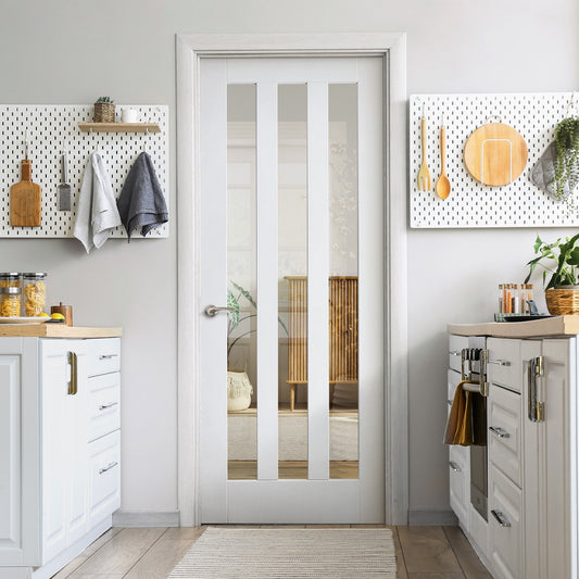 B-Grade White Internal Primed Ashton 3 Light Clear Glass Door (123936)