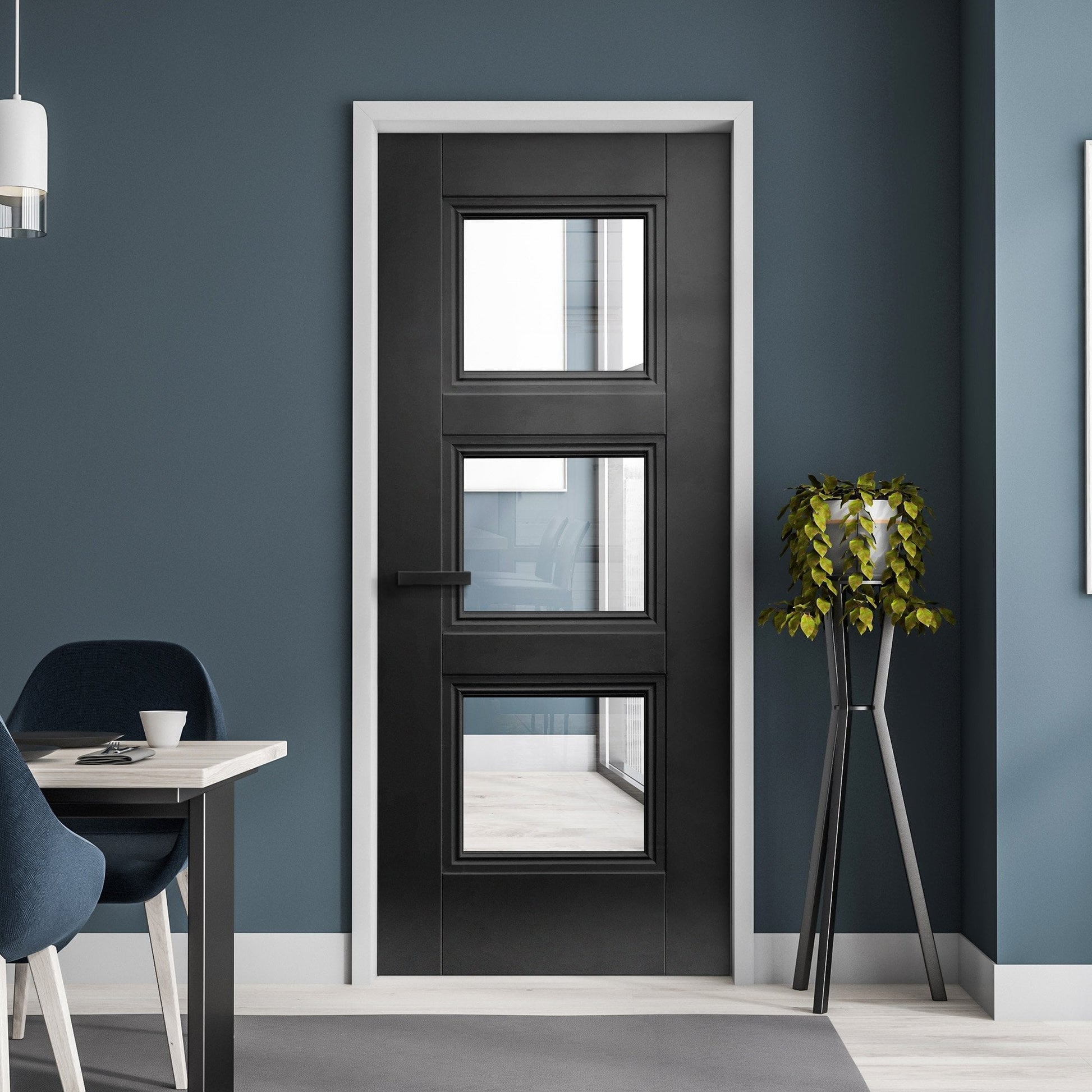 B-Grade Black Internal Fully Finished Elegance Ripley 3 Light Clear Glass Door (123939)
