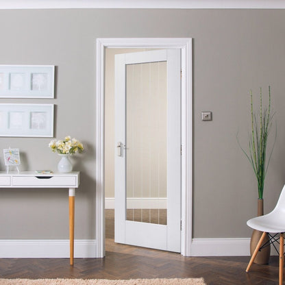 B-Grade White Internal Primed Cottage 1 Light Obscure Lined Clear Glass Door (123943)