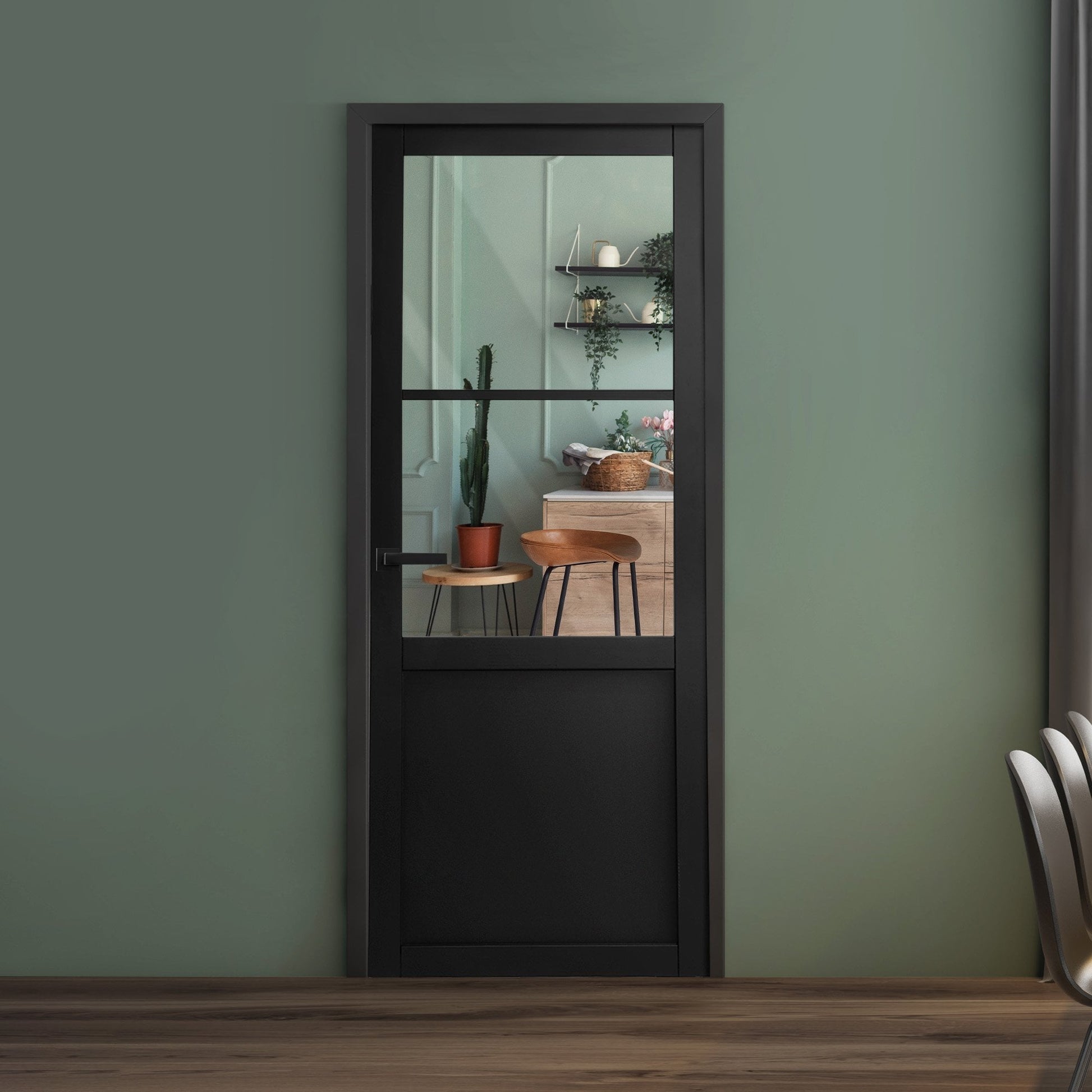 B-Grade Black Internal Fully Finished Industrial Studio 1 Panel 2 Light Clear Glass Door (123944)