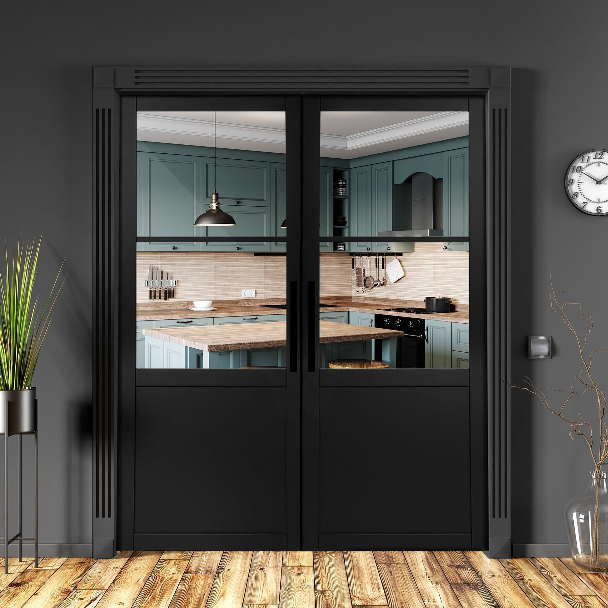 B-Grade Black Internal Fully Finished Industrial Studio 1 Panel 2 Light Clear Glass Door (123944)
