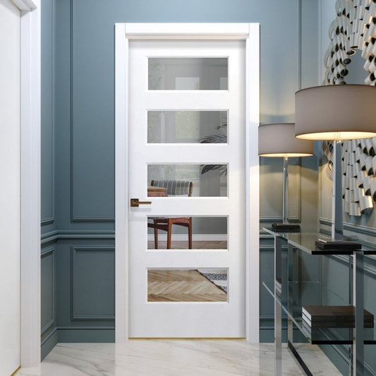 B-Grade White Internal Primed 5 Light Clear Glass Harlem Door (124002)