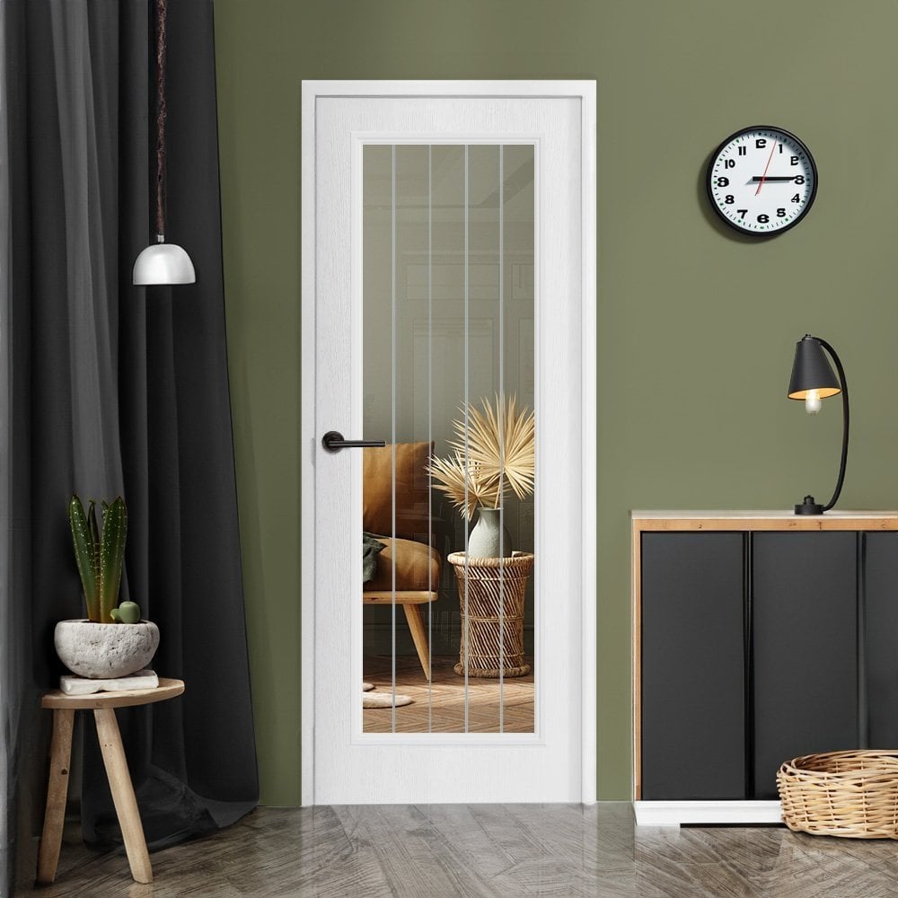 B-Grade White Internal Textured Lifestyle Cottage Primed 1 Light Obscure Lined Clear Glass Door (124007)