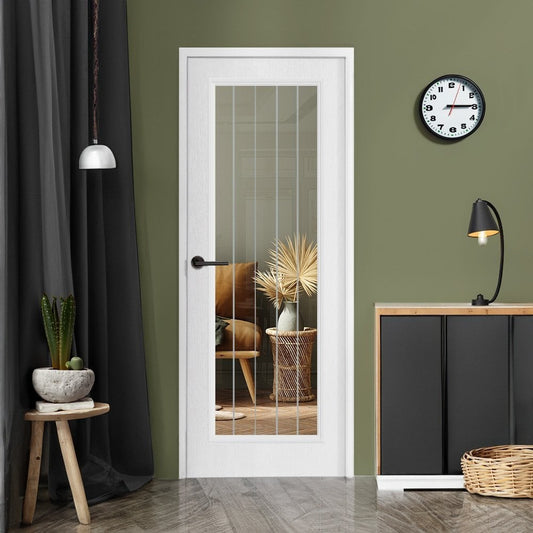 B-Grade White Internal Textured Lifestyle Cottage Primed 1 Light Obscure Lined Clear Glass Door (124007)