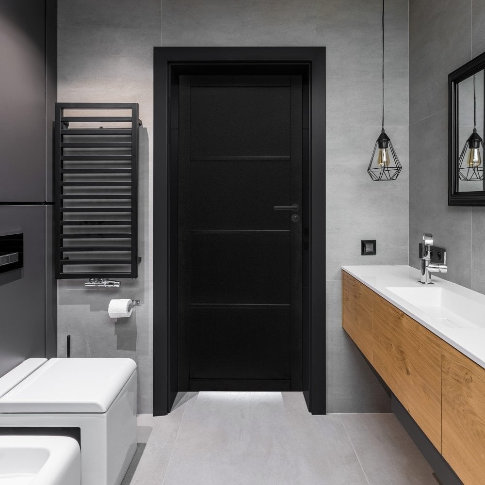 B-Grade Black Internal Primed Industrial Lifestyle 4 Panel Door (124009)