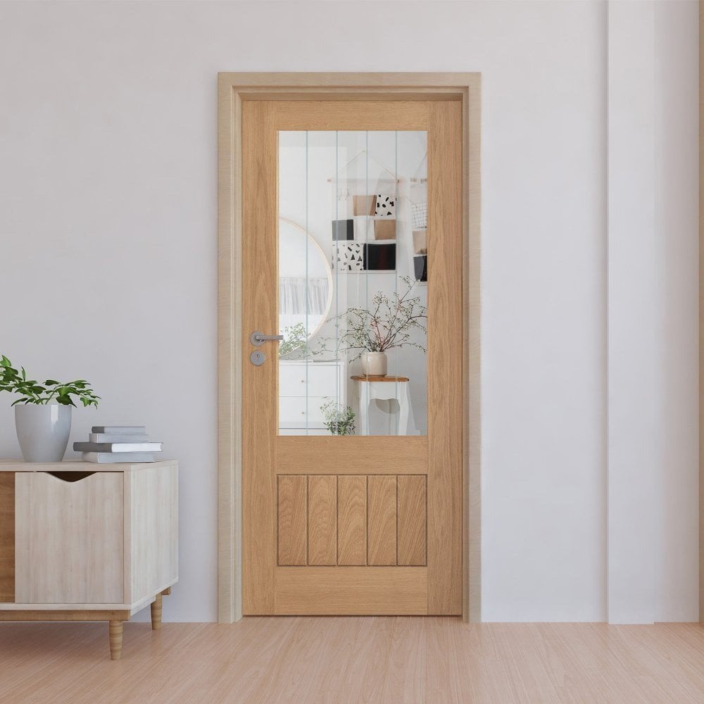 B-Grade Internal Fully Finished LD Mexicano 1 Panel 1 Light Clear Decorative Glass Door (124011)