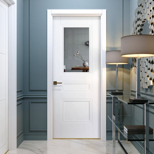 B-Grade White Internal Primed Elegance Henley 2 Panel 1 Light Clear Glass Door (124019)