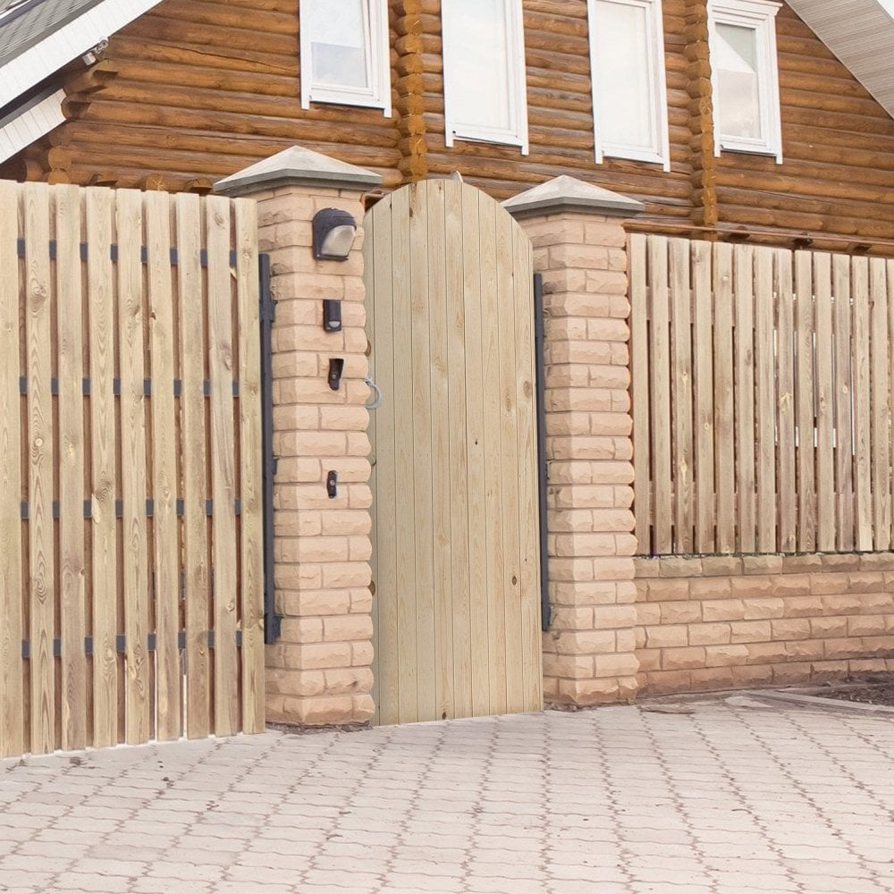 B-Grade Solid Knotty Pine External Unfinished Ledged and Braced Arched Gate