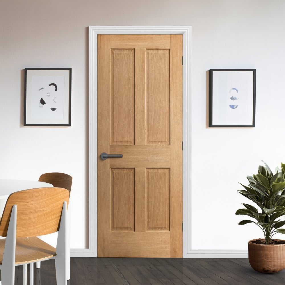 B-Grade Oak Internal Unfinished Traditional Victorian 4 Panel FD30 Fire Door (124013)