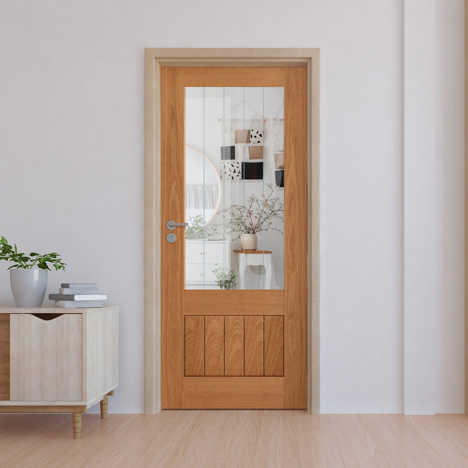Oak Internal Fully Finished Farley 1 Light Clear Glass Made-to-Measure FD30 Fire Door (122642)