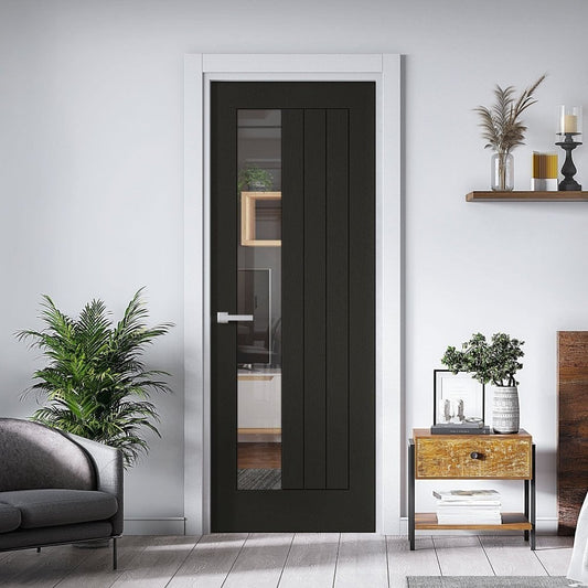 B-Grade Black Internal Fully Finished Oak Farley 1 Light Offset Clear Glass Door (124070)