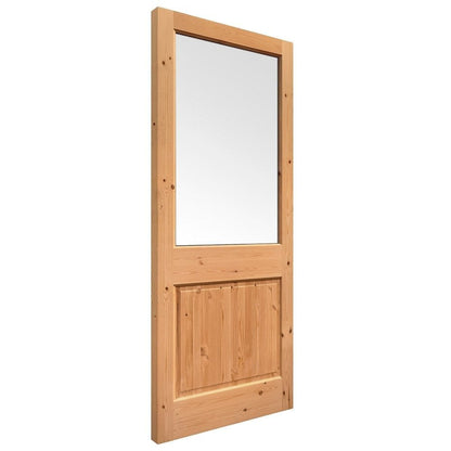 B-Grade Solid Pine External Unfinished 2XG 1 Panel 1 Light Clear Glass Double Glazed Door (124071)