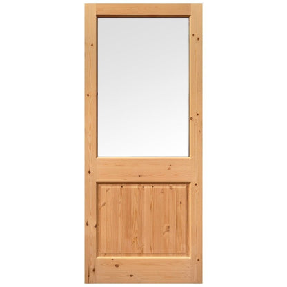 B-Grade Solid Pine External Unfinished 2XG 1 Panel 1 Light Clear Glass Double Glazed Door (124071)