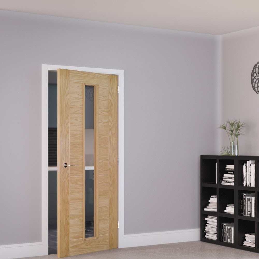 B-Grade Oak Internal Fully Finished Seville 7 Panel 1 Light Clear Glass Door (124072)