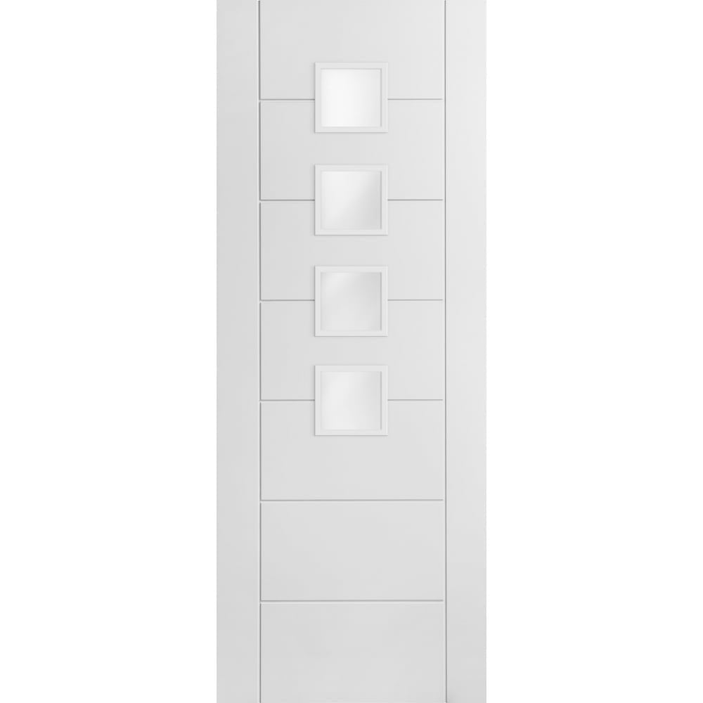 B-Grade White Internal Primed Pedrena 4 Light Obscure Glass Door (124076)