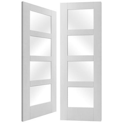 B-Grade White Internal Primed Shaker 4 Light Clear Glass Pair Door (IWPS4PCGPAIR)