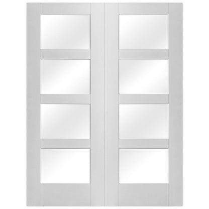 B-Grade White Internal Primed Shaker 4 Light Clear Glass Pair Door (IWPS4PCGPAIR)