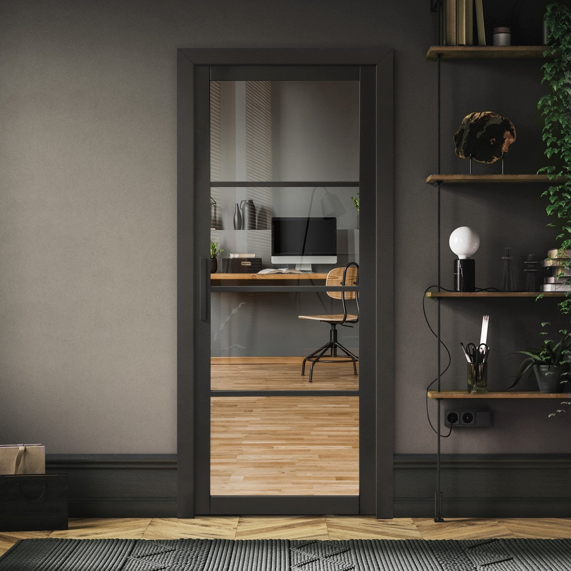 Internal Primed Industrial 2.0 Lifestyle 4 Light Clear Glass Door (119807)