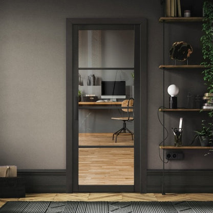 Jet Black Internal Fully Finished Industrial Studio 4 Light Clear Glass Made-to-Measure Door (120539)