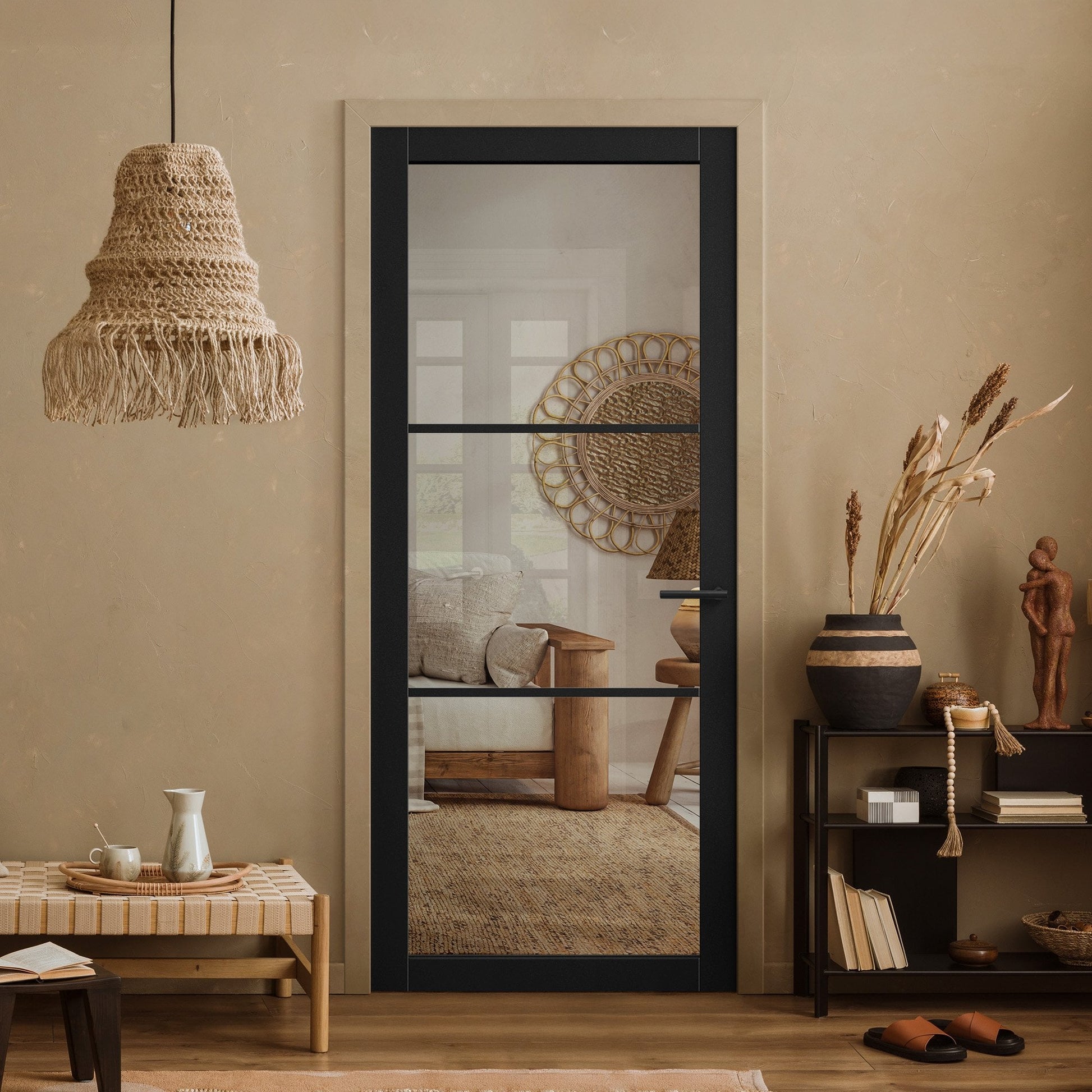 B-Grade Black Internal Fully Finished Industrial Studio 3 Light Clear Glass Door (123925)
