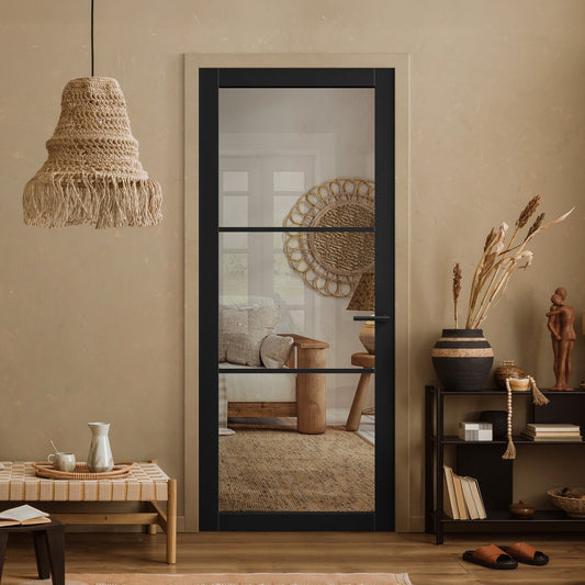 B-Grade Black Internal Fully Finished Industrial Studio 3 Light Clear Glass Door (123925)
