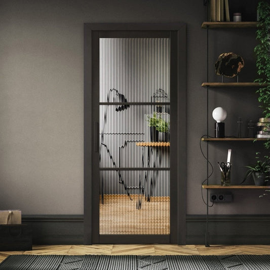 B-Grade Jet Black Internal Primed Industrial 2.0 Lifestyle 3 Light Reeded Glass Door (124116)