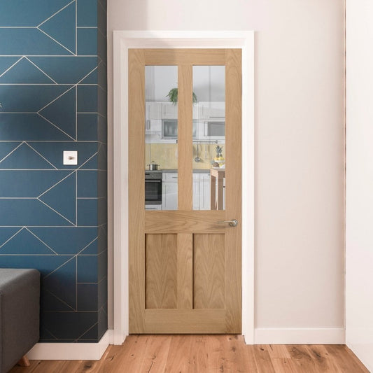 B-Grade Oak Internal Unfinished Victorian Shaker 2 Panel 2 Light Clear Glass Door (124118)