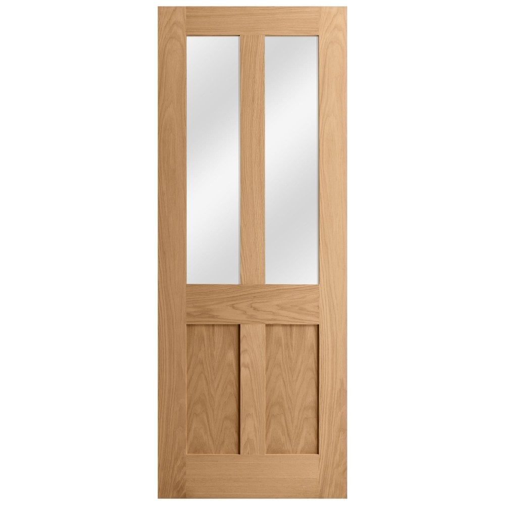 B-Grade Oak Internal Unfinished Victorian Shaker 2 Panel 2 Light Clear Glass Door (124118)