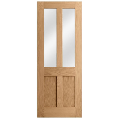 B-Grade Oak Internal Unfinished Victorian Shaker 2 Panel 2 Light Clear Glass Door (124118)