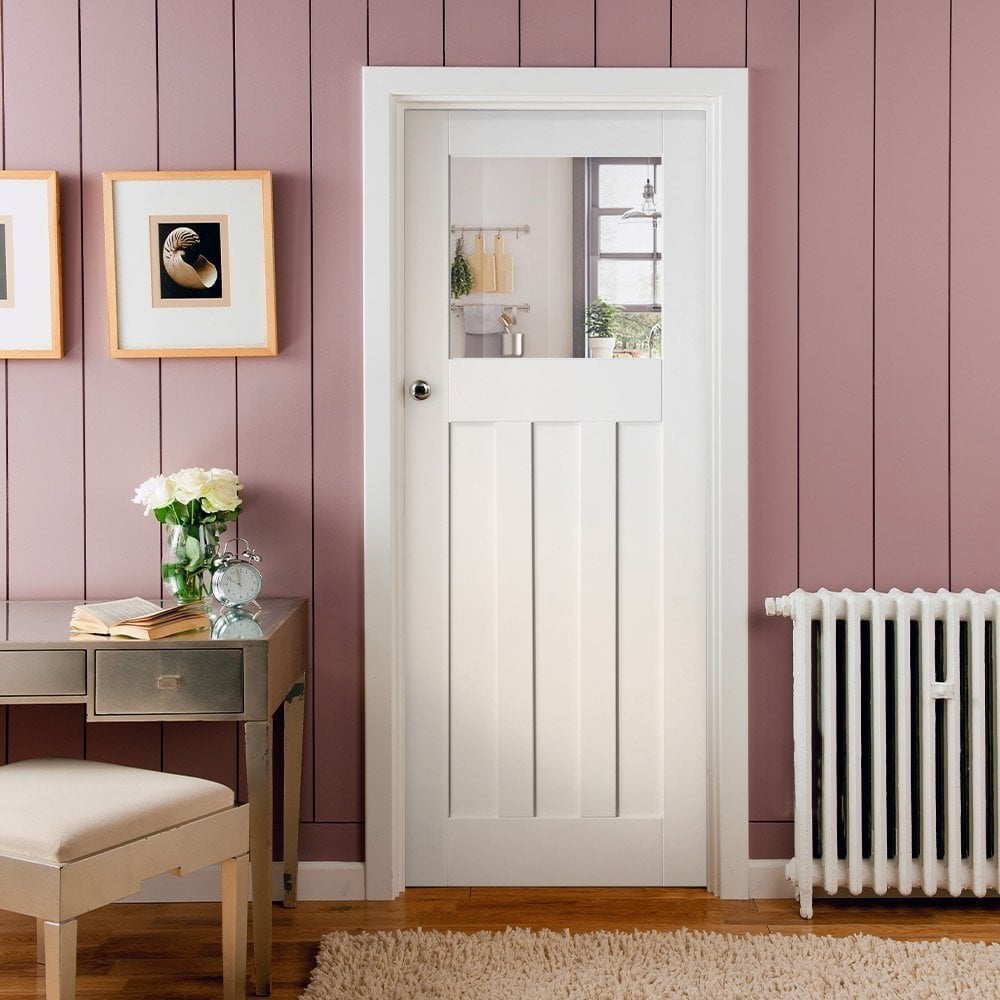 B-Grade White Internal Primed 1930's DX 1 Light Clear Glass Door (124123)