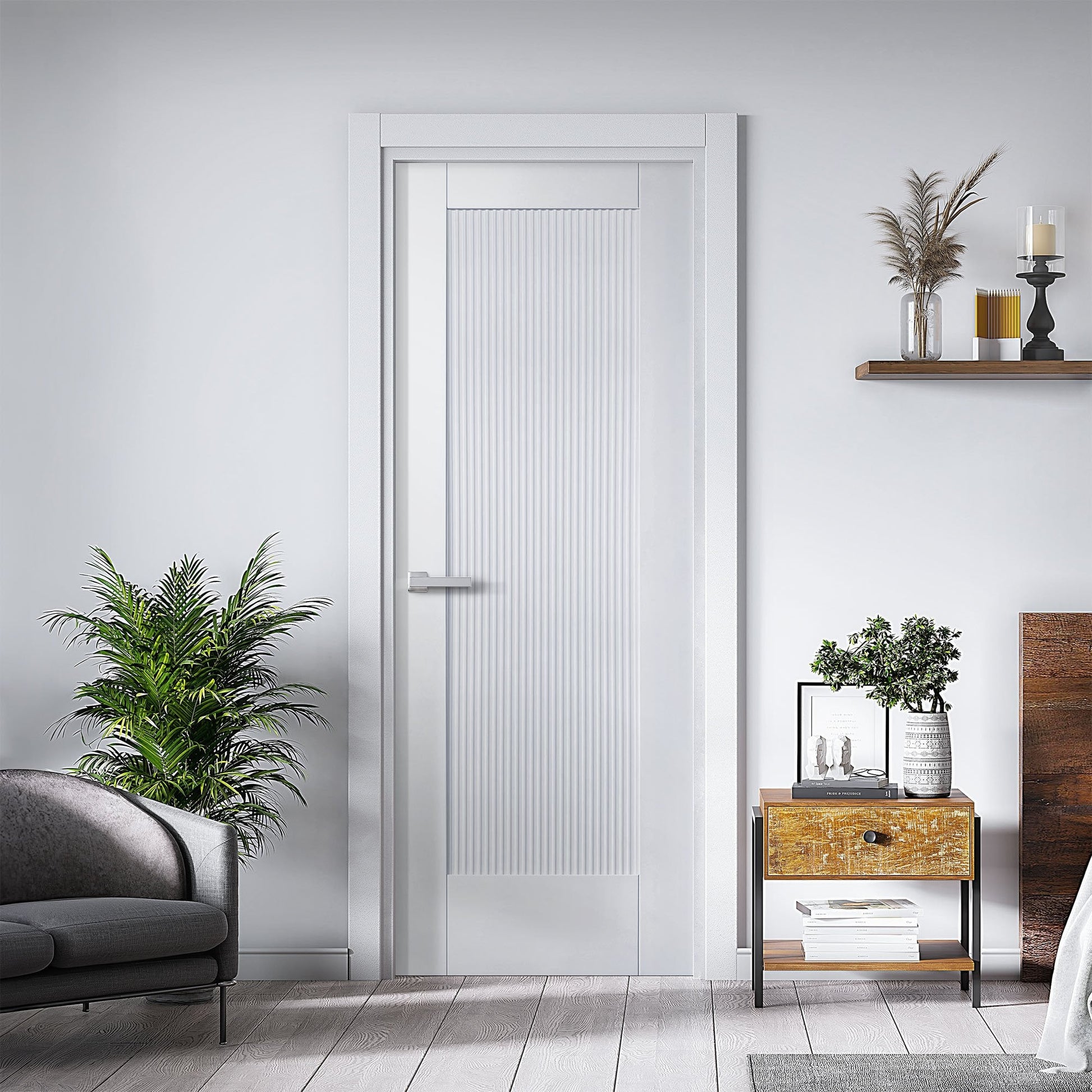 White Internal Primed Fluted Pattern 10 Panelled Door (124132)