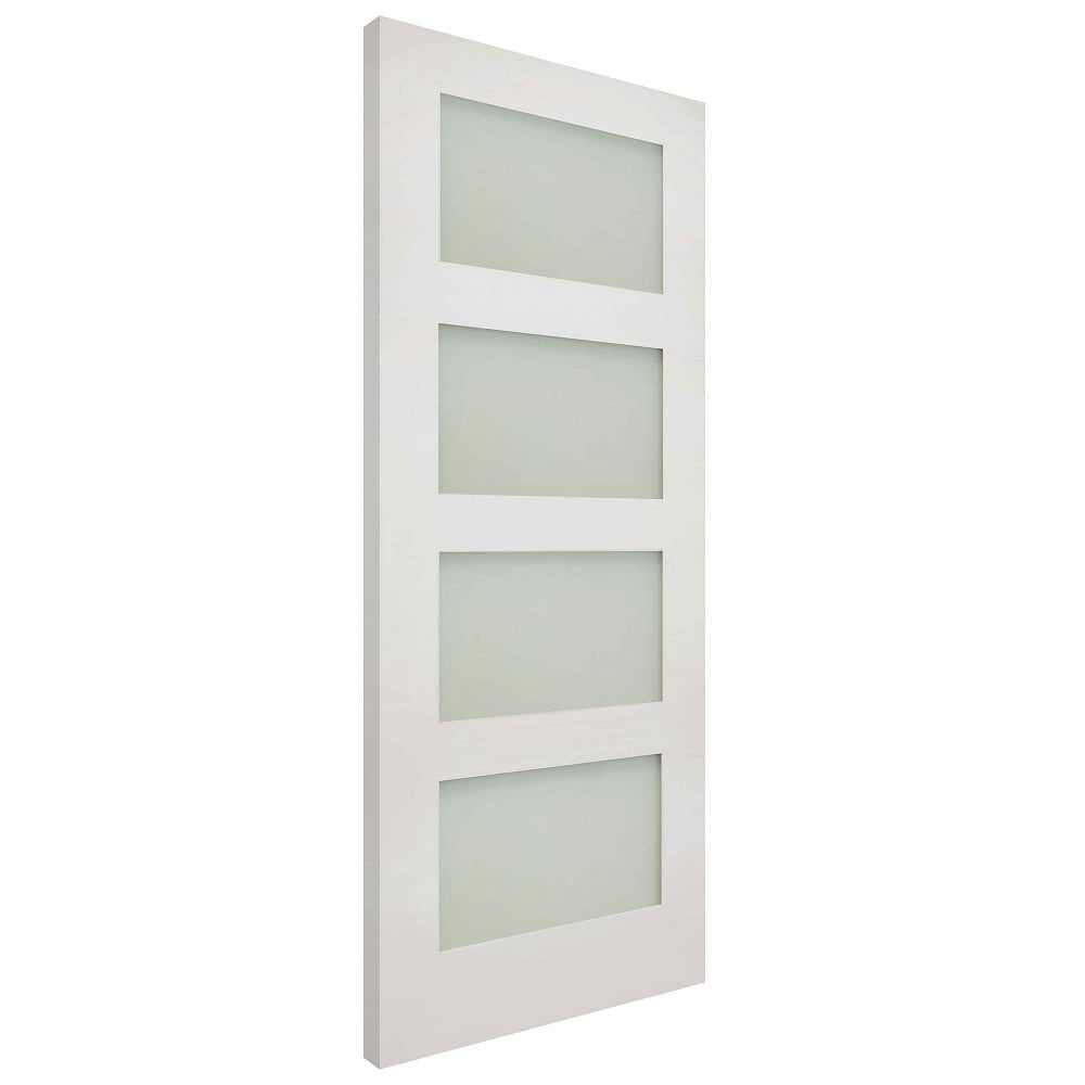 B-Grade White Internal Primed Coventry 4 Light Flat Obscure Glass Door (124140)