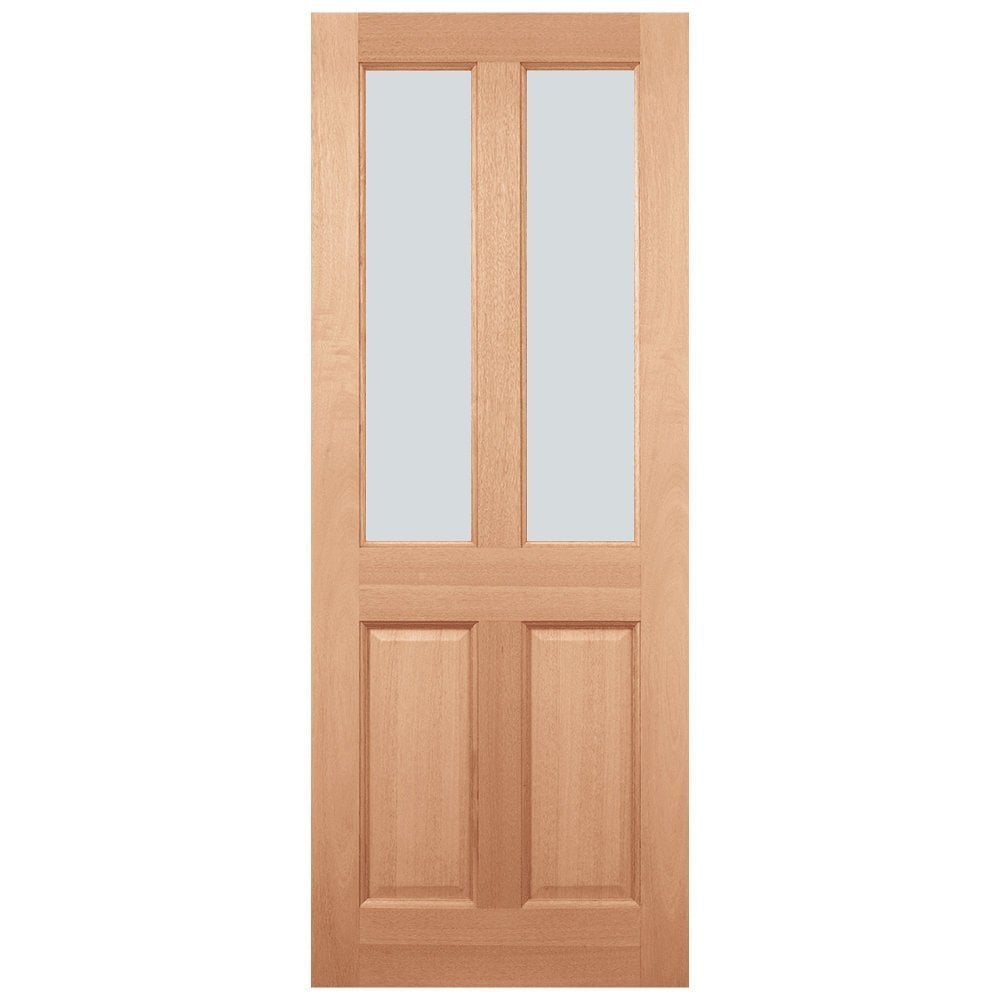 B-Grade Hardwood External Unfinished 4 Panel 2 Light Obscure Glass Door (124142)