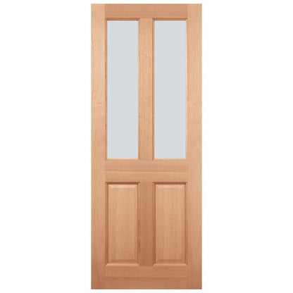 B-Grade Hardwood External Unfinished 4 Panel 2 Light Obscure Glass Door (124142)