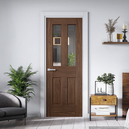 B-Grade Internal Walnut Fully Finished 2 Light Victorian Door (124148)