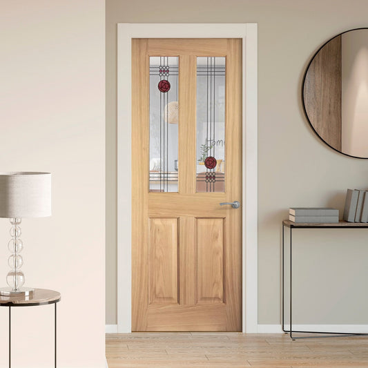 Oak Internal Unfinished Mackintosh 2 Light Clear & Stained Glass Door (121681)