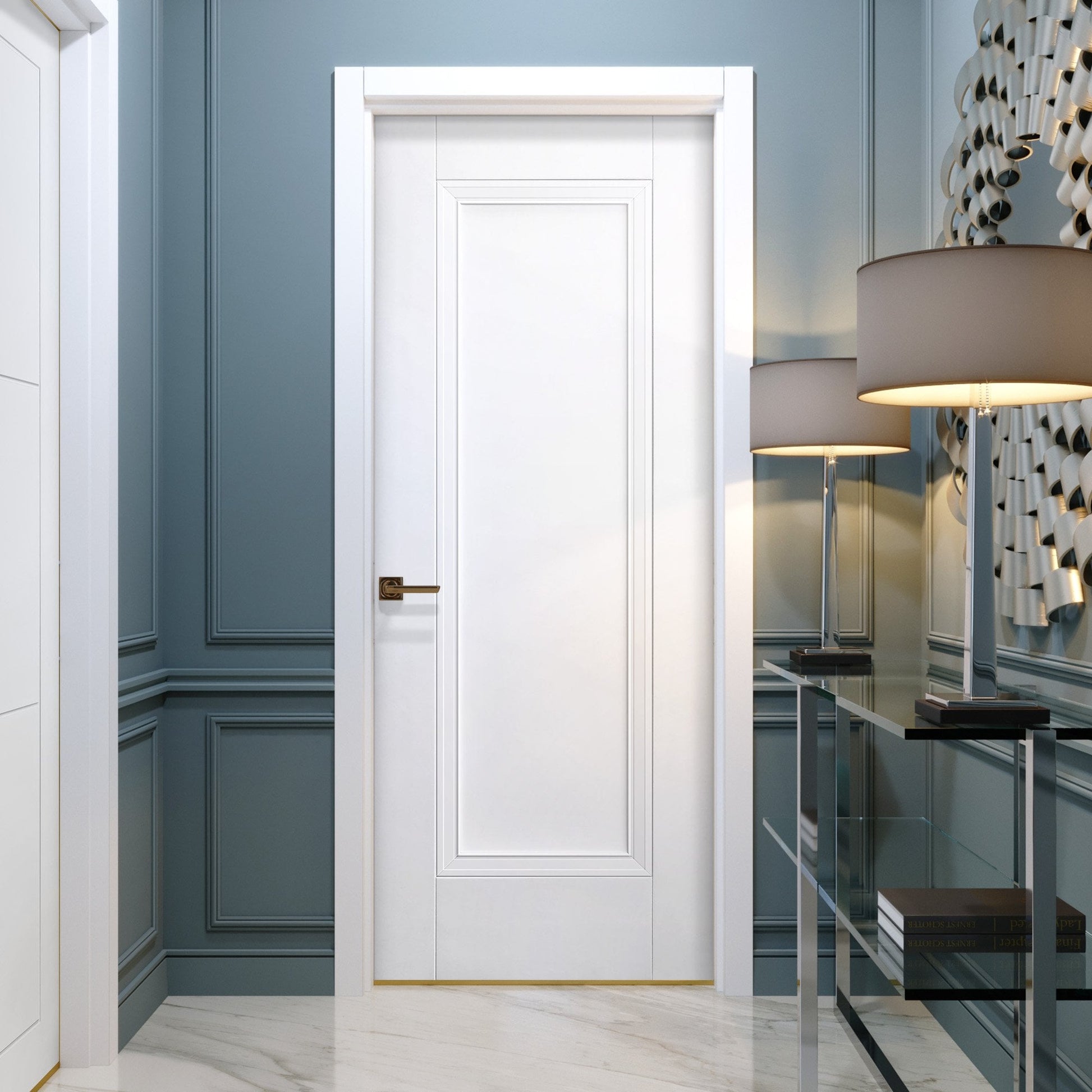 B-Grade White Internal Primed Elegance Lancaster 1 Panel Fire Door (123892)