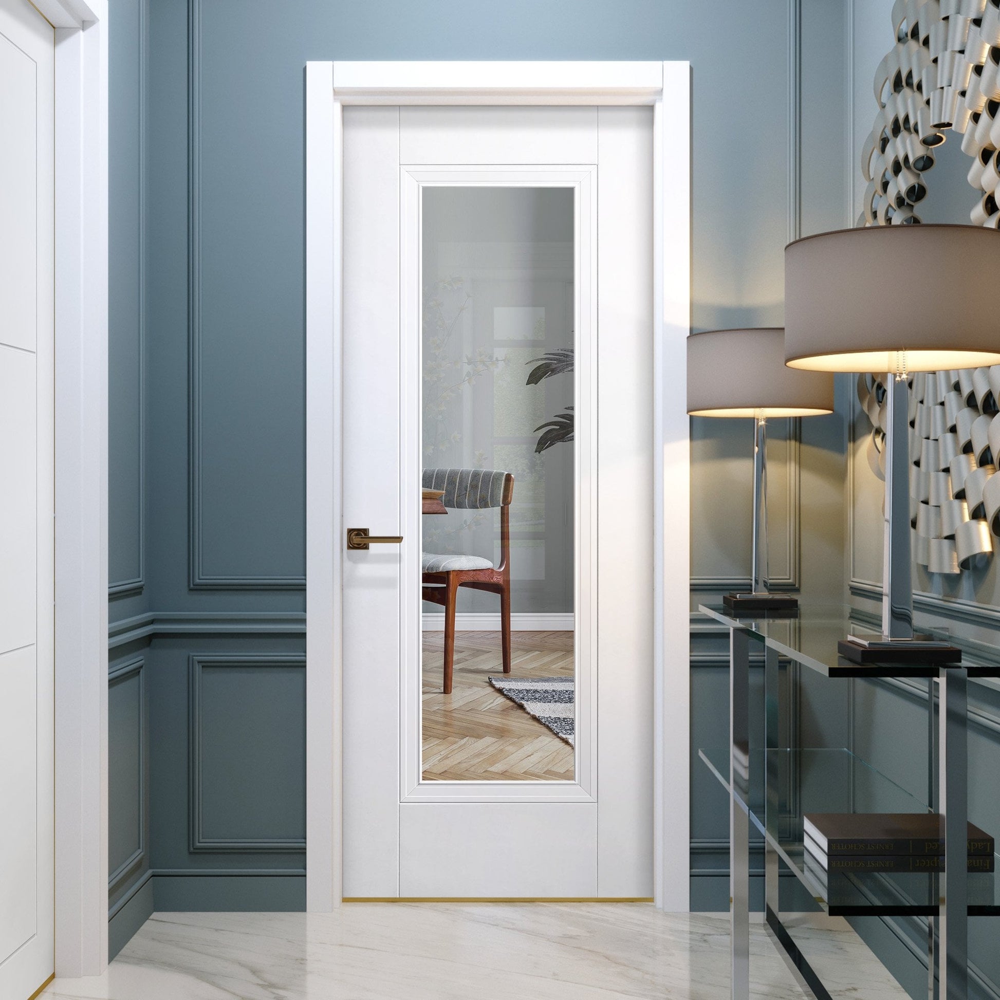 B-Grade White Internal Primed Elegance Lancaster 1 Light Clear Glass Door (123715)