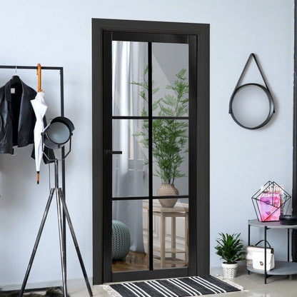Jet Black Internal Fully Finished 6 Light Clear Glass Industrial Studio Door (124162)