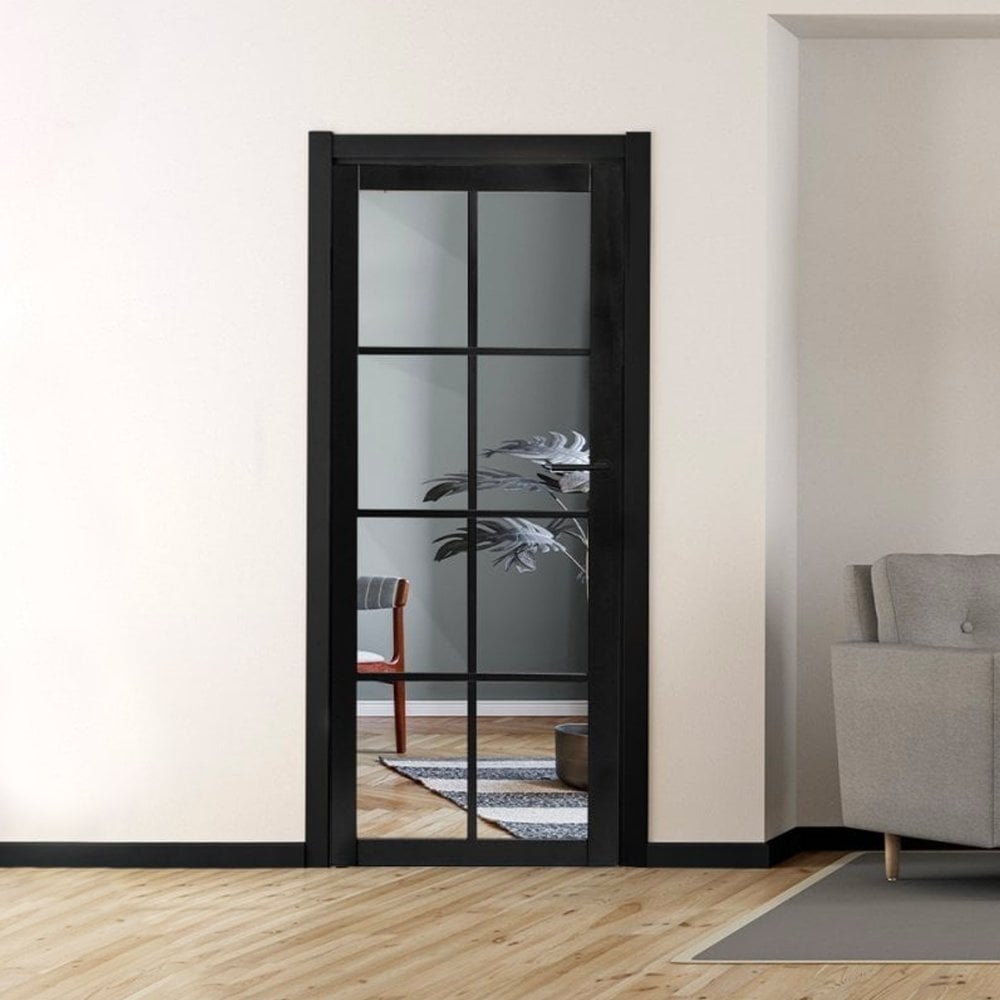 Jet Black Internal Fully Finished 8 Light Clear Glass Industrial Studio Door (124164)