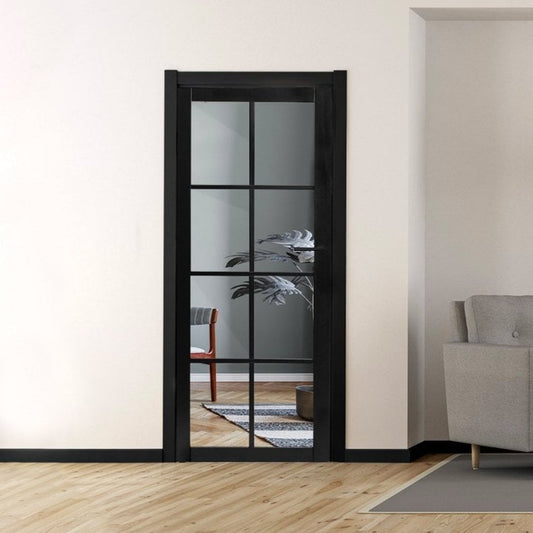Jet Black Internal Fully Finished 8 Light Clear Glass Industrial Studio Door (124164)