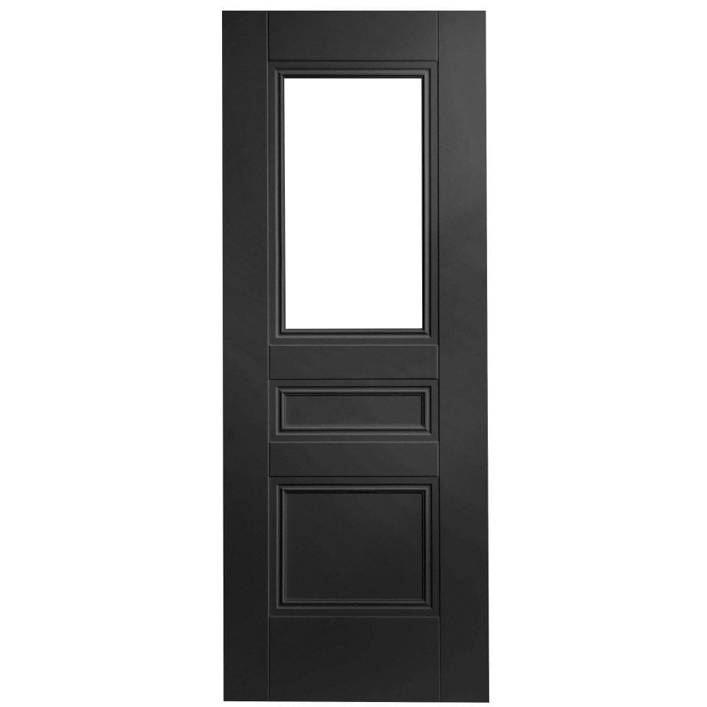 Jet Black Internal Fully Finished 2 Panel 1 Light Clear Glass Elegance Henley Door (124166)